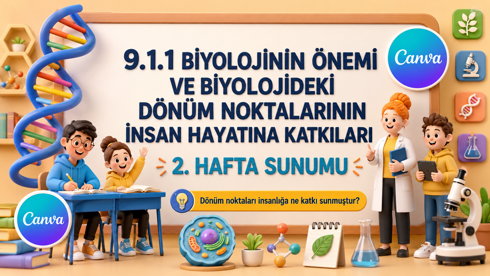 BİY.9.1.1 Biyolojideki dönüm noktalarının insan hayatına katkılarını sorgulayabilme - Canva Linki kapak görseli