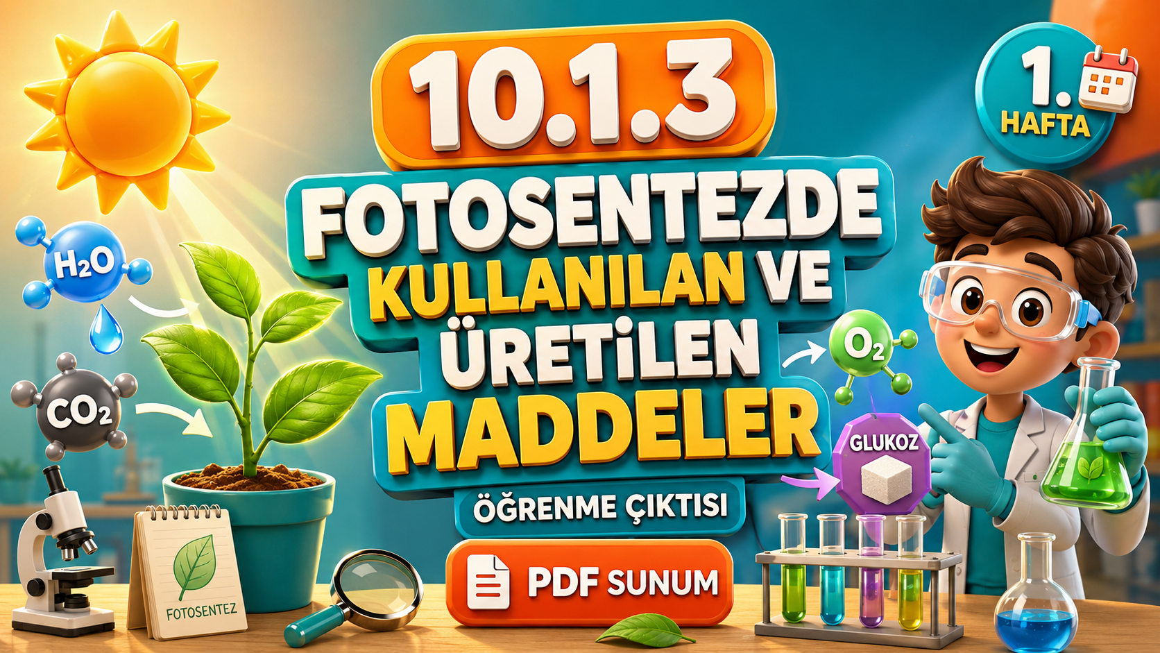 BİY.10.1.3. Fotosentezde kullanılan ve üretilen maddelerle ilgili deney yapabilme a) - PDF Konu Anlatımı kapak görseli