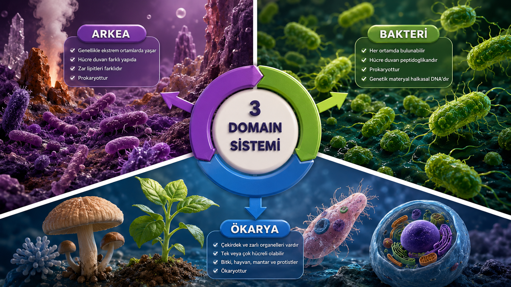 BİY.9.2.5. Üç üst âlem (domain) sisteminde yer alan canlıların özellikleri ile ilgili çıkarım yapabilme görseli
