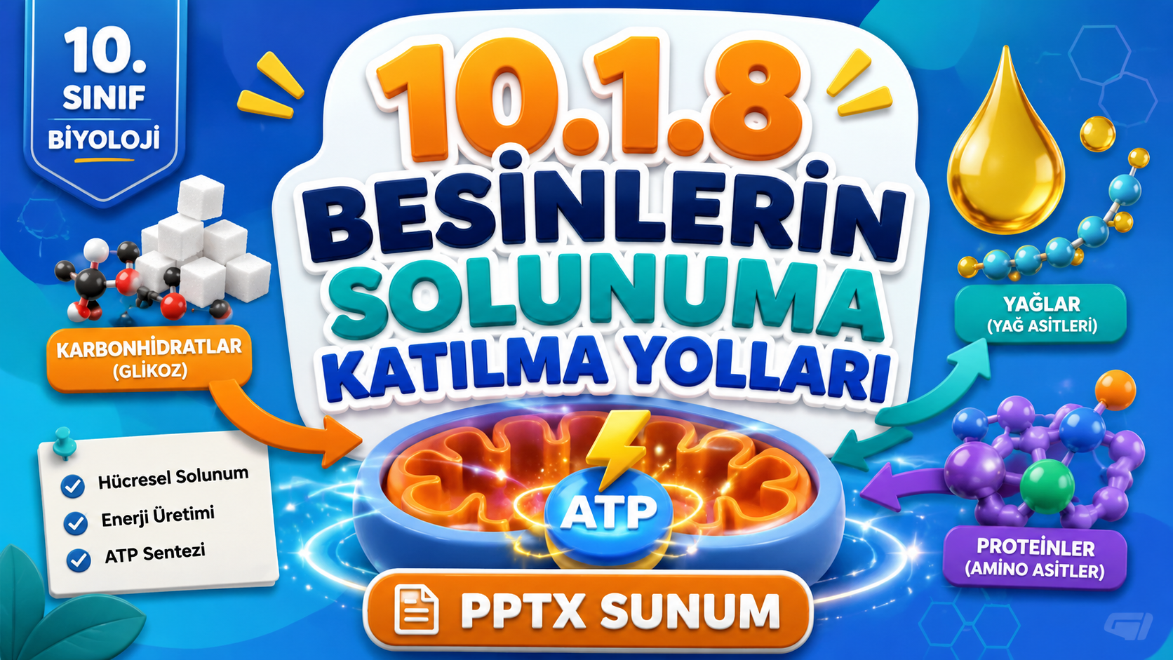 BİY.10.1.8. Farklı besin gruplarından enerji eldesi süreçlerini karşılaştırabilme - PowerPoint Sunu kapak görseli