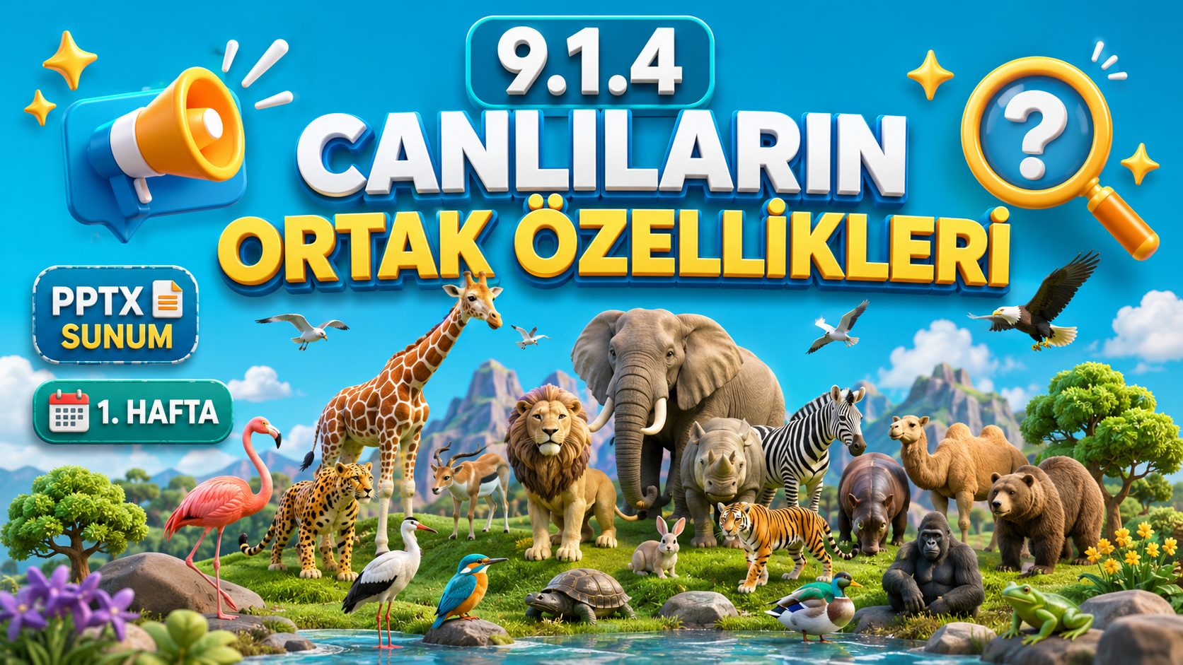 BİY.9.1.4. Çevresindeki canlıların özelliklerini bilimsel olarak gözlemleyebilme - PowerPoint Sunu kapak görseli