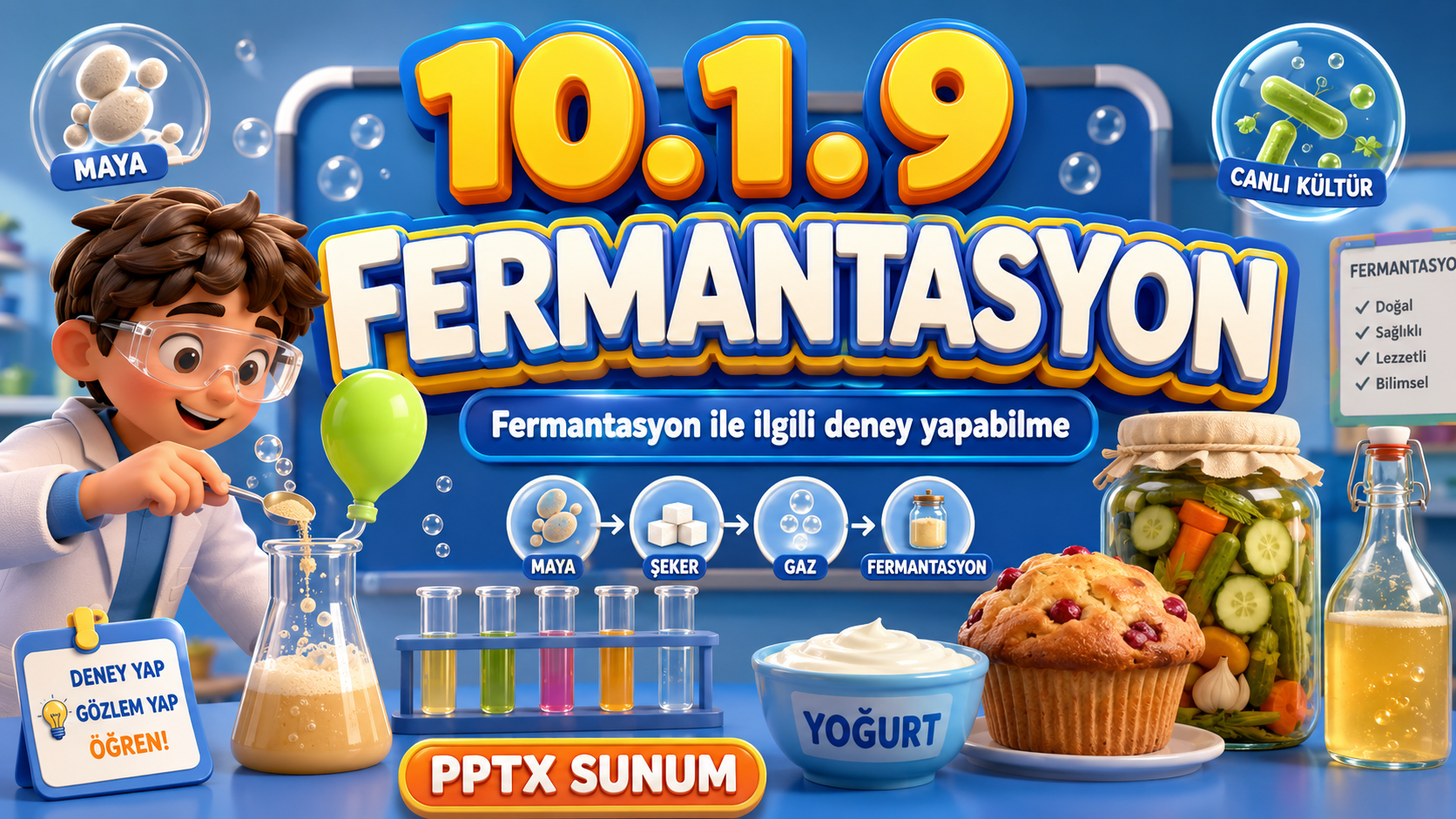BİY.10.1.9. Fermantasyon ile ilgili deney yapabilme - PowerPoint Sunu kapak görseli