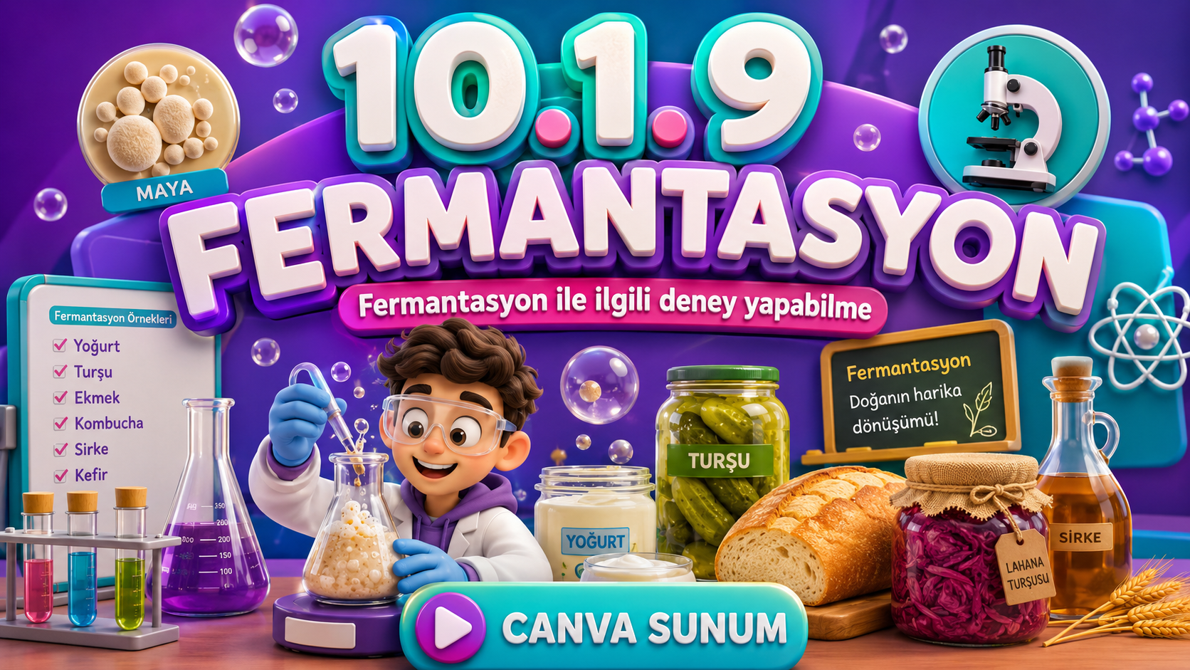 BİY.10.1.9. Fermantasyon ile ilgili deney yapabilme - Canva Linki kapak görseli